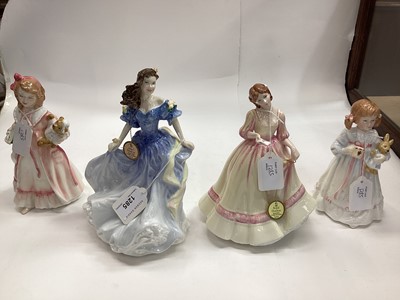 Lot 1285 - Seven Royal Doulton figures - Rebecca HN4041, Yours Forever HN3354, Andrea HN4584, Susan HN4532, Diana HN3266, Bunny's Bedtime HN3370 and Bedtime HN3418