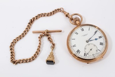 Lot 215 - 9ct gold cased J.W.Benson pocket watch on 9ct gold watch chain