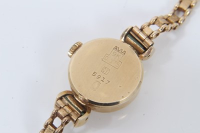 Lot 216 - 9ct gold vintage ladies Avia wristwatch on 9ct gold bracelet