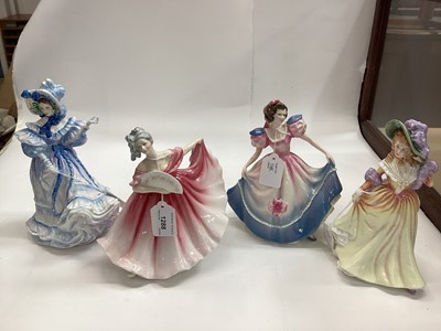 Lot 1288 - Four Royal Doulton figures - Elaine HN3307, Angela HN3419, Katie HN3360 and Forget-Me-Nots HN3700