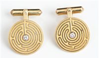 Lot 686 - Pair gold and diamond cufflinks, the large...