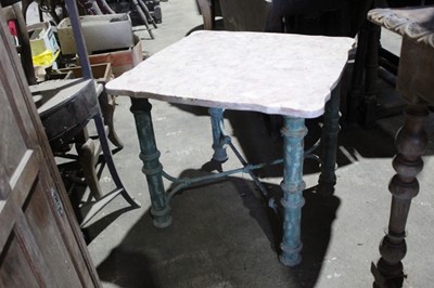 Lot 112 - Unusual cast iron table base with associated marble top, 58cm wide