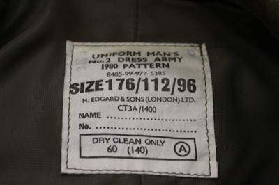 Lot 782 - 1960's British Military Royal Army Service Corps Captain's service dress jacket and trousers, with rank insignia and badges, together with two 1980 pattern British Military No.2 pattern dress jacke...