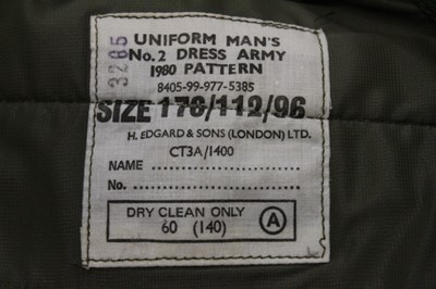 Lot 782 - 1960's British Military Royal Army Service Corps Captain's service dress jacket and trousers, with rank insignia and badges, together with two 1980 pattern British Military No.2 pattern dress jacke...