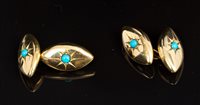 Lot 690 - Pair Victorian gold and turquoise cufflinks,...