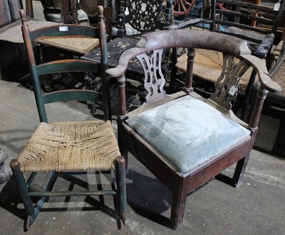 Lot 123 - George III mahogany corner chair on chamfered legs and painted pine rocking chair
