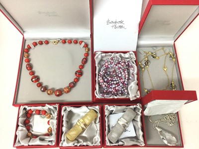 Lot 240 - Murano glass bead necklace and bracelet, two silver mesh bracelets, pearls etc