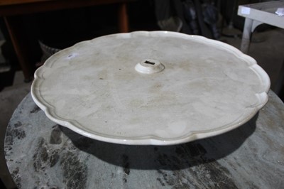 Lot 156 - Victorian Minton ceramic lazy Susan with silver-shape revolving top, gothic strap work to underside on circular socle 148 cm diameter