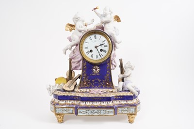 Lot 657 - 19th century French mantel clock in porcelain case