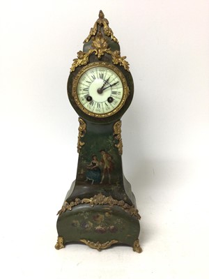 Lot 661 - Late 19th century French miniature longcase clock in painted and gilt metal mounted case