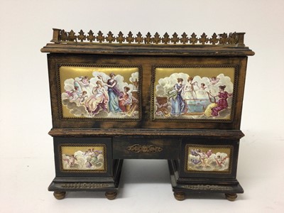 Lot 756 - Good quality late 19th century continental miniature bureau with fine quality enamel plaques