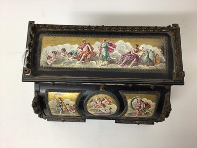 Lot 756 - Good quality late 19th century continental miniature bureau with fine quality enamel plaques