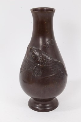 Lot 755 - Late 19th century Japanese bronze vase with carp