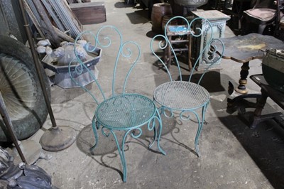 Lot 160 - Pair of old green painted wrought iron garden chairs