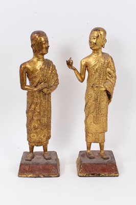 Lot 760 - Two antique Eastern, possibly Thai, gilded bronze deity figures