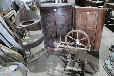 Lot 164 - 19th century carved oak bowfront hanging corner cupboard with carved arched and floral decoration 102 cm high, 72 cm wide