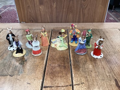 Lot 1299 - Selection of Royal Doulton Bunnykins Year Figures and Club Exclusives - Juliet, Judge, Stopwatch, Vicar, Sundial, Choir Member, Clarence the Clown, Lawyer, Mermaid and Romeo, all boxed, some with c...