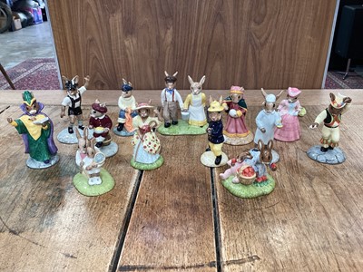 Lot 1300 - Selection of Royal Doulton Bunnykins figures - Jack & Jill, Tyrolean Dancer, Tennis & Strawberry, Little Bo Peep, Morris Dancer, Wee Willie Winki, Fisherman, Little Jack Horner, Fortune Teller, Fir...