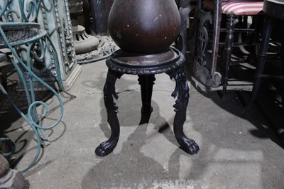 Lot 129 - Cast iron urn stand, together with a highly unusual toleware urn of large size, possibly an advertising piece, signed to underside Henry Loveridge, Merridale Works, Wolverhampton, ewer 63cm high