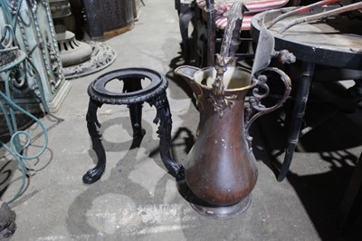 Lot 129 - Cast iron urn stand, together with a highly unusual toleware urn of large size, possibly an advertising piece, signed to underside Henry Loveridge, Merridale Works, Wolverhampton, ewer 63cm high