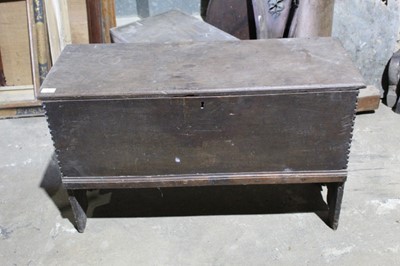 Lot 166 - 18th century oak coffer on plank ends 91cm long