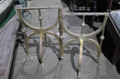 Lot 132 - Good quality pair of brass stands or table ends, each of folding construction, 61cm high