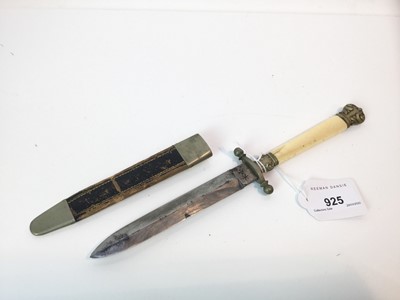 Lot 925 - Victorian dagger with spearpoint, diamond section blade, Ricasso stamped J Rodgers & Sons, 6 Marple Street, Sheffield, England *+, and ivory handle with white metal mounts, in original white metal...