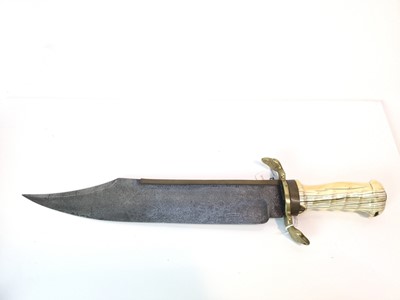 Lot 880 - An early 19th Century original classical style Bowie Knife of large proportions with 131/2 inch blacksmith forged steel clipped-back blade with overlaid hardened sheet brass strip along the back ed...