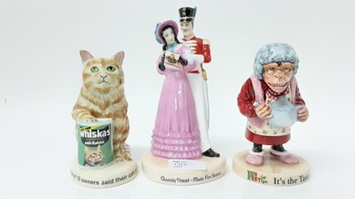 Lot 1312 - Three Royal Doulton limited edition figures - PG Tips Chimp Ada, Quality Street Couple and Whiskas Cat Ginger, all boxed with certificates