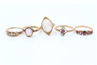 Lot 706 - Group of five antique dress rings - to include...