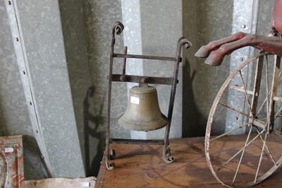 Lot 183 - Antique wall mounted bell, with wrought iron frame, 57cm high