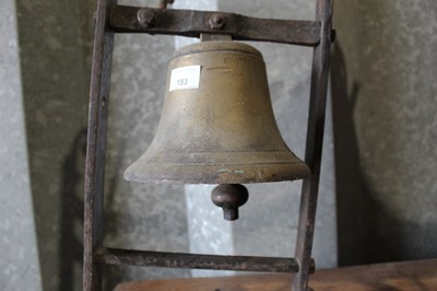 Lot 183 - Antique wall mounted bell, with wrought iron frame, 57cm high