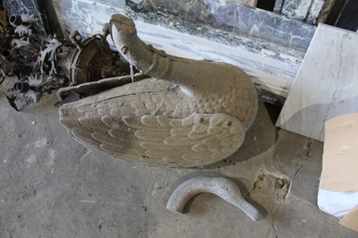 Lot 189 - Large antique metal model of a swan (head detached), 62cm long