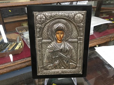 Lot 703 - Greek Icon with silver mounts