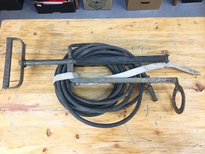 Lot 805 - Five Second World War Civil Defence stirrup pumps with hoses (5)