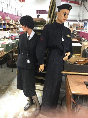 Lot 821 - Male manneqin dressed in a Royal Navy uniform, together with a female manneqin in a Royal Navy WREN's uniform, male mannequin approx. 175cm in height.