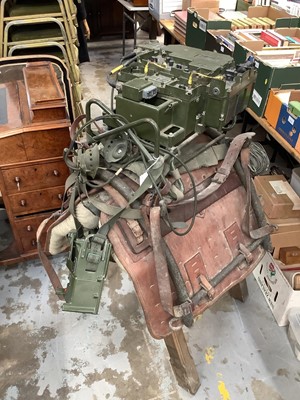 Lot 822 - Post War British military Horse back radio recievers and saddle on wooden stand