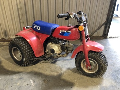 Lot 2069 - Honda ATC 70 Trike, in red, in barn find condition, requiring recommissioning