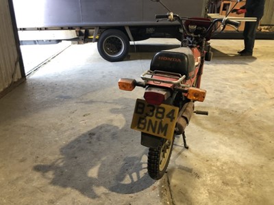 Lot 2073 - 1985 Honda PXR 50cc scooter / moped, finished in red, reg. no. B384 BNM, 213 miles indicated, in barn find condition, for restoration.  
N.B. keys present, no V5 or paperwork