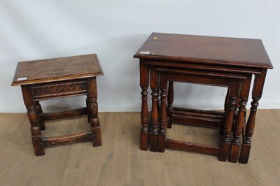 Lot 1072 - Reproduction oak nest of tables and an oak joint stool