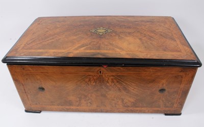 Lot 820 - Fine late 19th century Swiss musical box playing 20 airs striking on six 
bells in figured walnut case