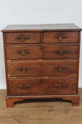 Lot 1404 - Rare George III yew chest of two short and three long graduated drawers 
with original brass saw neck handles on bracket feet