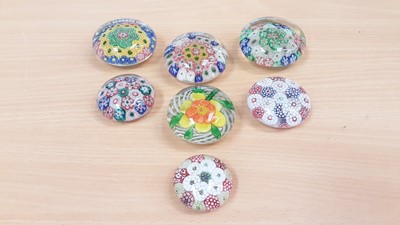 Lot 1029 - Seven Chinese millefiori paperweights circa. 1930 in the Clichy style (7)