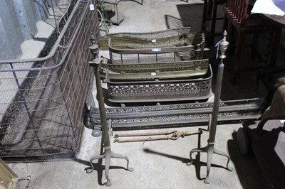 Lot 207 - Six 19th century brass fenders, together with pair of firedogs