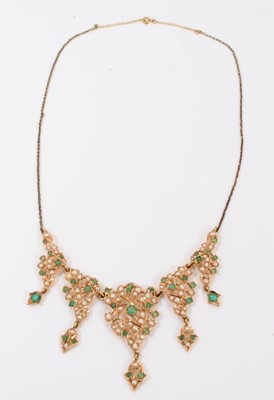 Lot 270 - Indian gold emerald and pearl necklace