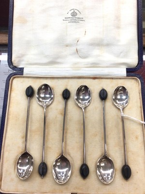 Lot 664 - Set six Mappin & Webb silver bead end coffee spoons in fitted case