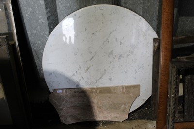 Lot 216 - Large circular white marble table top, together with one other piece of marble