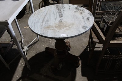 Lot 223 - Marble topped walnut occasion table with associated circular marble top 65cm diameter on pedestal base