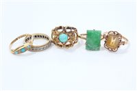 Lot 720 - Five vintage gold and gem set rings - to...