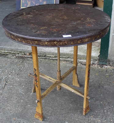 Lot 234 - Chinoiserie lacquer table, with circular removable top on polychrome collapsible stand, 63cm diameter